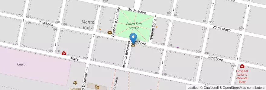 Mapa de ubicacion de Bancor en 아르헨티나, Córdoba, Departamento Marcos Juárez, Pedanía Saladillo, Municipio De Monte Buey, Monte Buey.