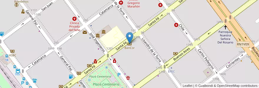 Mapa de ubicacion de BanCor en Аргентина, Кордова, Departamento General San Martín, Pedanía Villa María, Municipio De Villa María, Villa María.