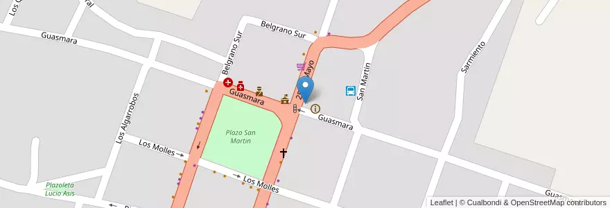 Mapa de ubicacion de BanCor en Argentinië, Córdoba, Departamento San Javier, Municipio De Villa De Las Rosas, Pedanía Rosas, Villa Las Rosas.