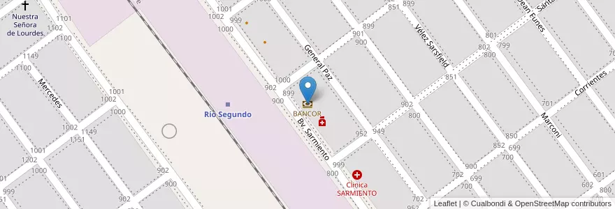 Mapa de ubicacion de BANCOR en 아르헨티나, Córdoba, Departamento Río Segundo, Pedanía Pilar, Municipio De Río Segundo, Río Segundo.