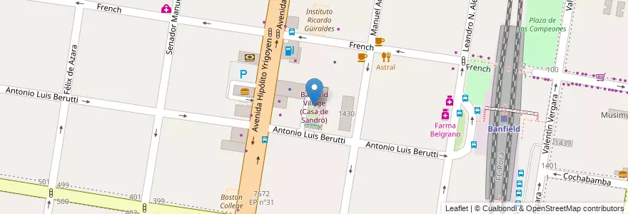 Mapa de ubicacion de Banfield Village (Casa de Sandro) en آرژانتین, استان بوئنوس آیرس, Partido De Lomas De Zamora, Banfield.