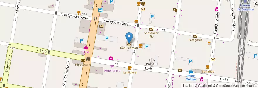 Mapa de ubicacion de Bank Comafi en 阿根廷, 布宜诺斯艾利斯省, Partido De Lomas De Zamora, Lomas De Zamora.
