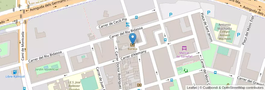 Mapa de ubicacion de Bankia en Espagne, Communauté Valencienne, Valence, Comarca De València, Valence.
