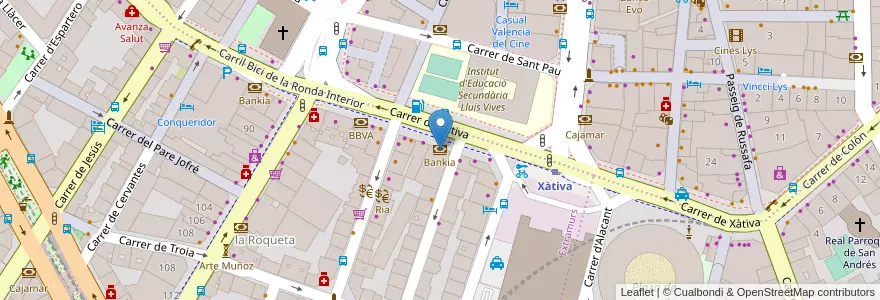 Mapa de ubicacion de Bankia en スペイン, バレンシア州, València / Valencia, Comarca De València, València.