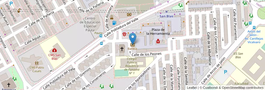 Mapa de ubicacion de Bankia en İspanya, Comunidad De Madrid, Comunidad De Madrid, Área Metropolitana De Madrid Y Corredor Del Henares, Madrid.