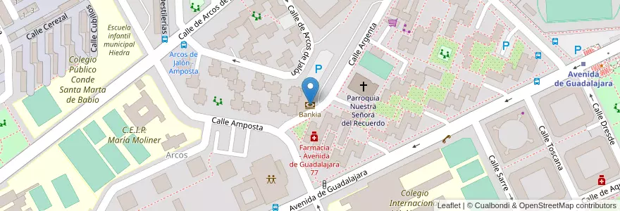 Mapa de ubicacion de Bankia en スペイン, マドリード州, Comunidad De Madrid, Área Metropolitana De Madrid Y Corredor Del Henares, Madrid.