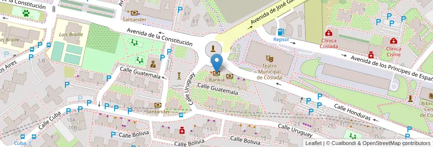 Mapa de ubicacion de Bankia en スペイン, マドリード州, Comunidad De Madrid, Área Metropolitana De Madrid Y Corredor Del Henares, Coslada.