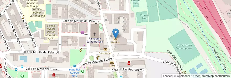 Mapa de ubicacion de Bankia en 스페인, Comunidad De Madrid, Comunidad De Madrid, Área Metropolitana De Madrid Y Corredor Del Henares, 마드리드.