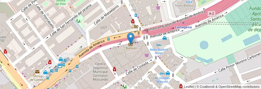Mapa de ubicacion de Bankia en إسبانيا, منطقة مدريد, منطقة مدريد, Área Metropolitana De Madrid Y Corredor Del Henares, مدريد.