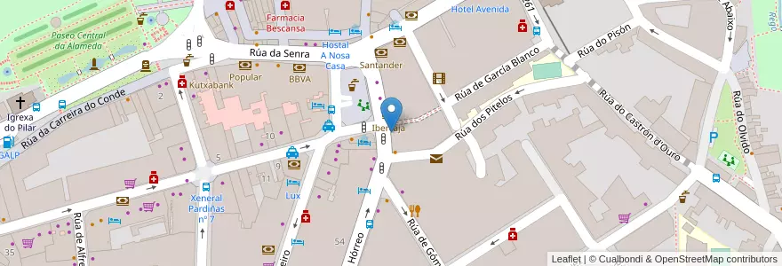 Mapa de ubicacion de Bankia en Espagne, Galice, A Corogne, Santiago, Santiago De Compostela.