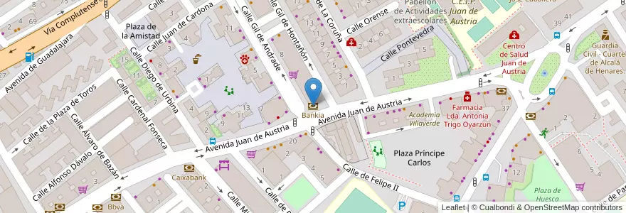 Mapa de ubicacion de Bankia en 西班牙, Comunidad De Madrid, Comunidad De Madrid, Área Metropolitana De Madrid Y Corredor Del Henares, Alcalá De Henares.