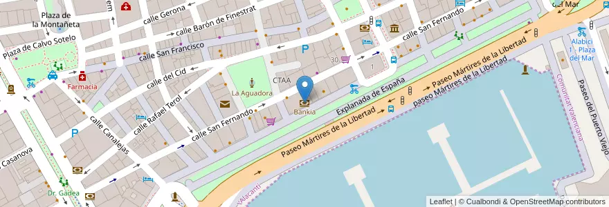 Mapa de ubicacion de Bankia en Sepanyol, Comunitat Valenciana, Alacant / Alicante, L'Alacantí, Alacant / Alicante.