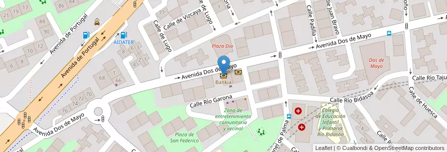 Mapa de ubicacion de Bankia en スペイン, マドリード州, Comunidad De Madrid, Área Metropolitana De Madrid Y Corredor Del Henares, Móstoles.