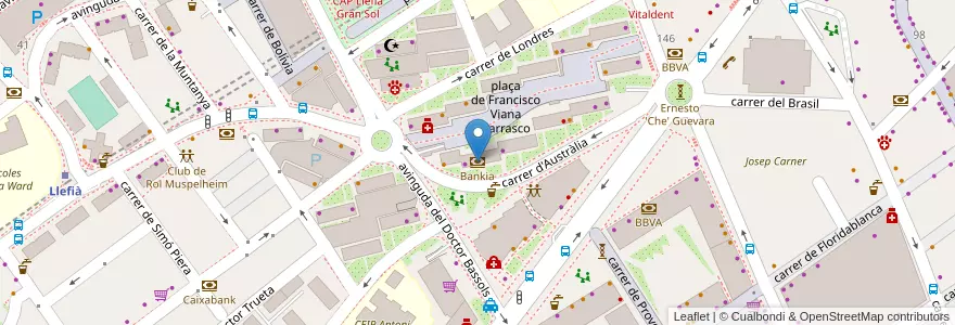 Mapa de ubicacion de Bankia en Espanha, Catalunha, Barcelona, Barcelonès, Badalona.