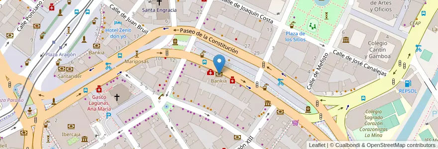 Mapa de ubicacion de Bankia en スペイン, アラゴン州, サラゴサ, Zaragoza, サラゴサ.