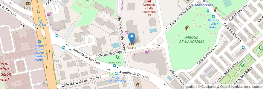 Mapa de ubicacion de Bankia en İspanya, Comunidad De Madrid, Comunidad De Madrid, Área Metropolitana De Madrid Y Corredor Del Henares, Madrid.