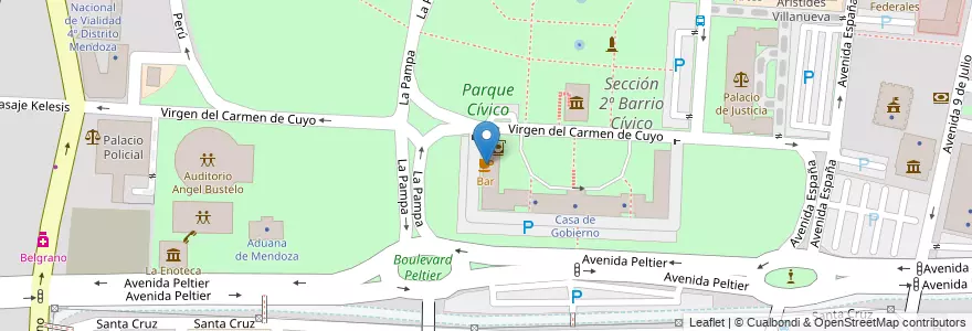 Mapa de ubicacion de Bar en آرژانتین, شیلی, Mendoza, Departamento Capital, Sección 2ª Barrio Cívico, Ciudad De Mendoza.