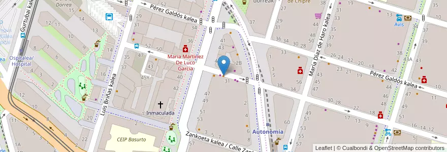 Mapa de ubicacion de Bar Aundi en 스페인, Euskadi, Bizkaia, Bilboaldea, 빌바오.