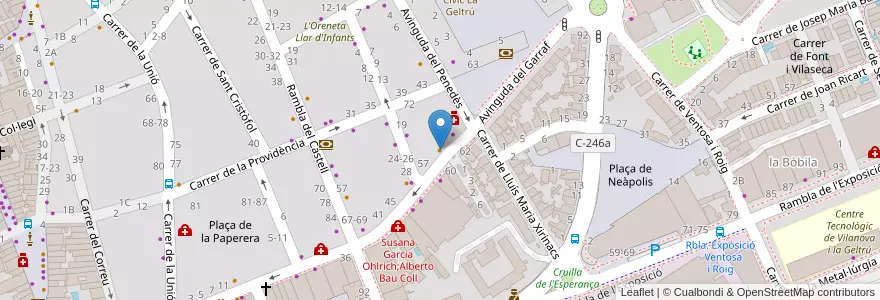 Mapa de ubicacion de Bar Avenida Deportes en スペイン, カタルーニャ州, Barcelona, Garraf, Vilanova I La Geltrú.
