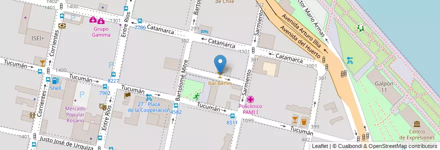 Mapa de ubicacion de Bar Berlin en Аргентина, Санта-Фе, Departamento Rosario, Municipio De Rosario, Росарио.