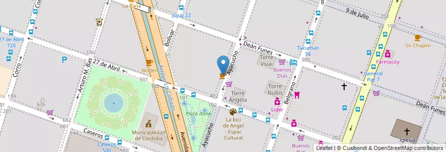 Mapa de ubicacion de Bar Cafe Eiffel en Argentinien, Provinz Córdoba, Departamento Capital, Pedanía Capital, Córdoba, Municipio De Córdoba.