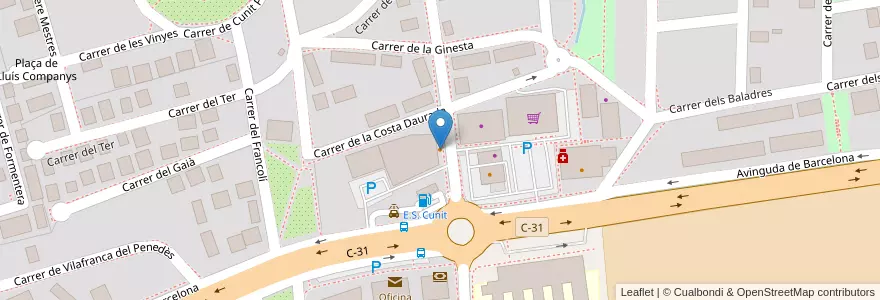 Mapa de ubicacion de Bar Cafetería Parc Central en スペイン, カタルーニャ州, Tarragona, Baix Penedès, Cunit.