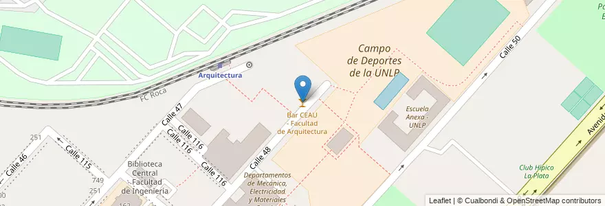 Mapa de ubicacion de Bar CEAU - Facultad de Arquitectura, Casco Urbano en アルゼンチン, ブエノスアイレス州, Partido De La Plata, La Plata.