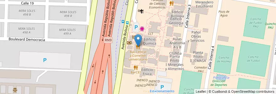 Mapa de ubicacion de Bar Central y Comedor Universitario en آرژانتین, Salta, Capital, Municipio De Salta, Salta.