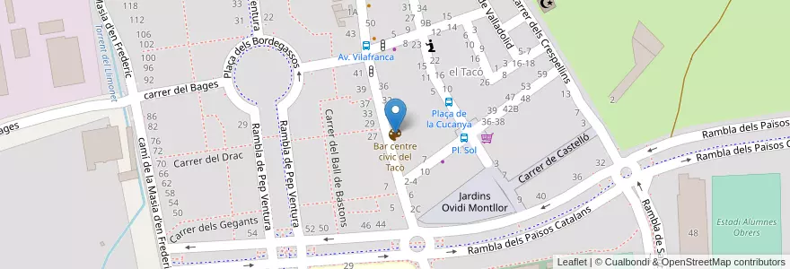 Mapa de ubicacion de Bar centre cívic del Tacò en スペイン, カタルーニャ州, Barcelona, Garraf, Vilanova I La Geltrú.