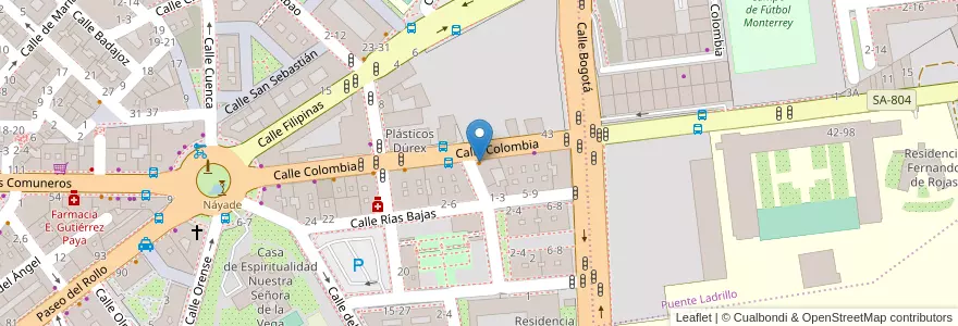 Mapa de ubicacion de Bar Colombia en スペイン, カスティーリャ・イ・レオン州, サラマンカ, Campo De Salamanca, サラマンカ.