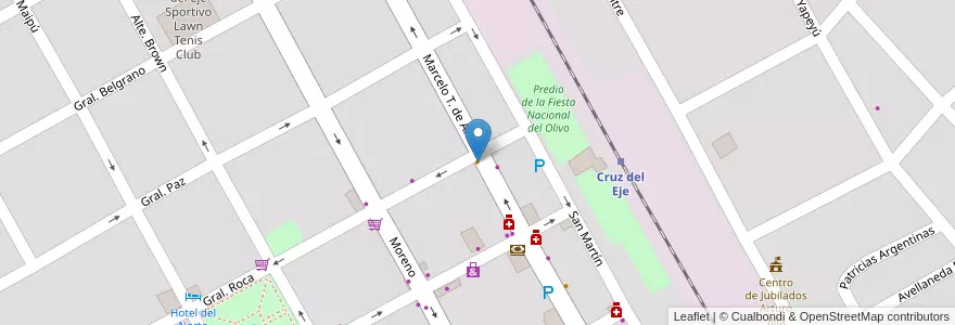 Mapa de ubicacion de Bar-Comedor "Pangaré" en アルゼンチン, コルドバ州, Departamento Cruz Del Eje, Municipio De Cruz Del Eje, Pedanía Cruz Del Eje, Cruz Del Eje.