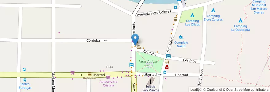 Mapa de ubicacion de Bar Cuartito Azul en 阿根廷, Córdoba, Departamento Cruz Del Eje, Pedanía San Marcos, San Marcos Sierras, San Marcos Sierra.