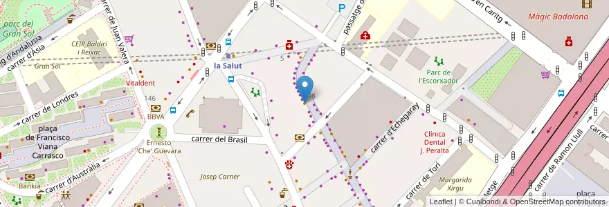 Mapa de ubicacion de Bar de La Salut en İspanya, Catalunya, Barcelona, Barcelonès, Badalona.