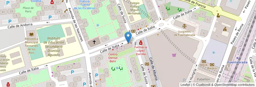 Mapa de ubicacion de Bar El Nueve en Испания, Мадрид, Мадрид, Área Metropolitana De Madrid Y Corredor Del Henares, Fuenlabrada.
