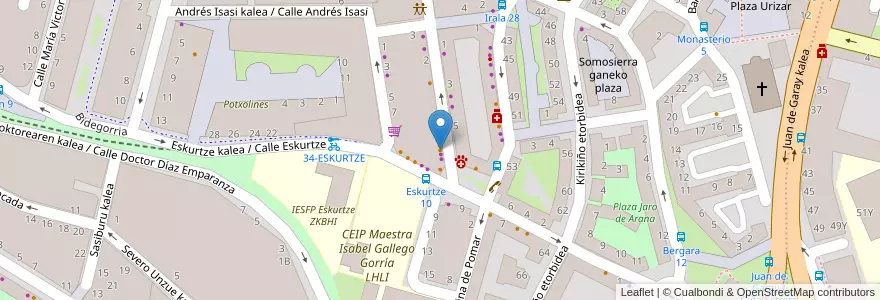 Mapa de ubicacion de Bar Irala txoko en İspanya, Bask Bölgesi, Bizkaia, Bilboaldea, Bilbao.