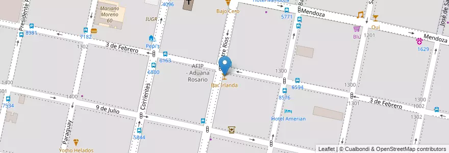 Mapa de ubicacion de Bar Irlanda en Arjantin, Santa Fe, Departamento Rosario, Municipio De Rosario, Rosario.