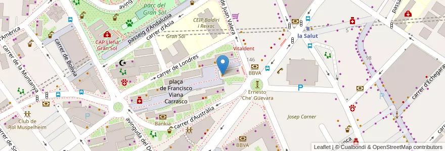 Mapa de ubicacion de Bar La Alpujarra en スペイン, カタルーニャ州, Barcelona, バルサルネス, Badalona.