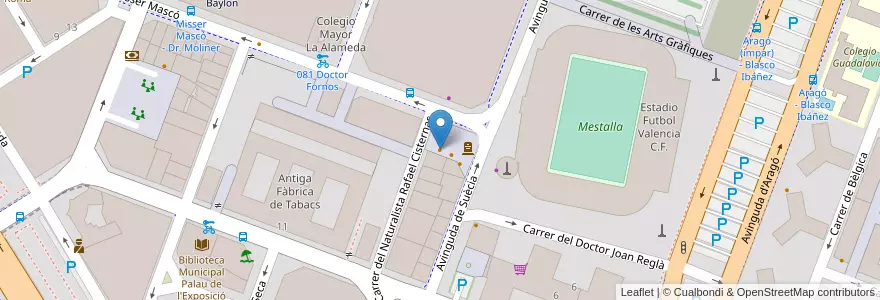 Mapa de ubicacion de Bar Manolo el del Bombo en 西班牙, Comunitat Valenciana, 華倫西亞, Comarca De València, València.