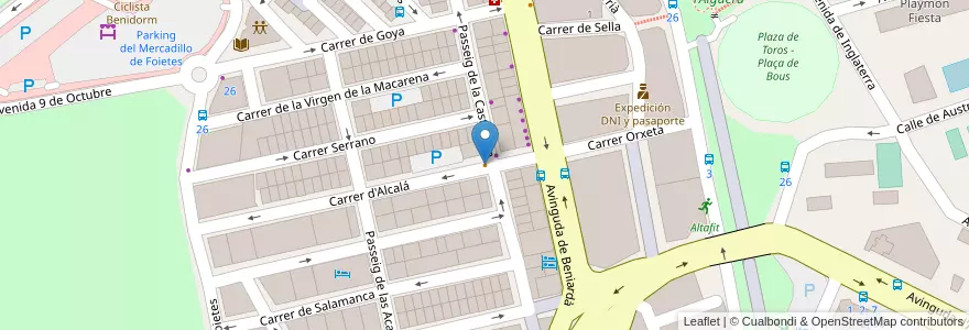 Mapa de ubicacion de Bar Molina Centro en İspanya, Comunitat Valenciana, Alacant / Alicante, La Marina Baixa, Benidorm.