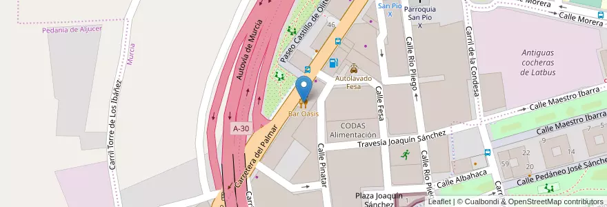 Mapa de ubicacion de Bar Oasis en スペイン, ムルシア州, ムルシア州, Área Metropolitana De Murcia, Murcia.