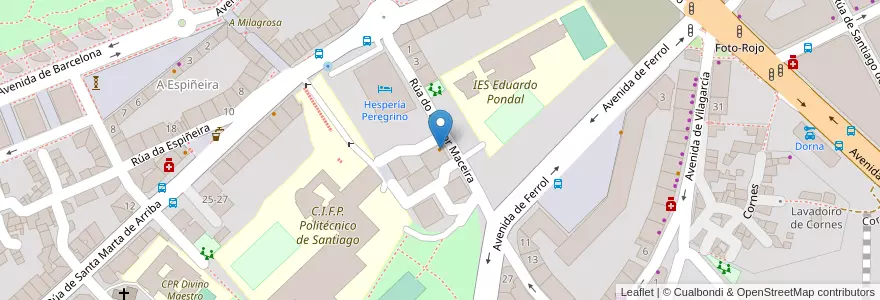 Mapa de ubicacion de Bar Pato Rojo en İspanya, Galicia / Galiza, A Coruña, Santiago, Santiago De Compostela.