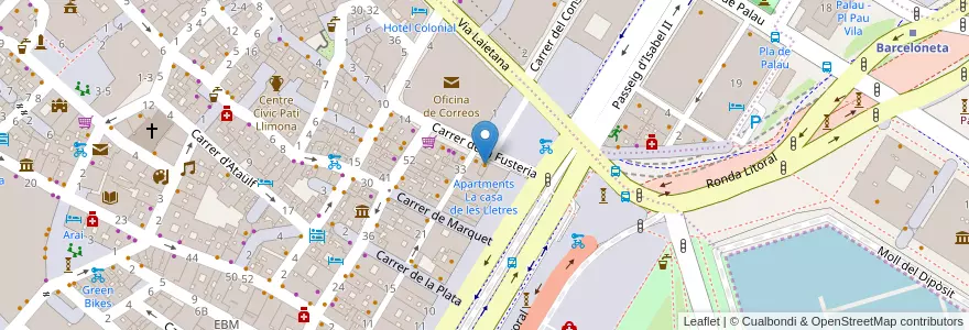 Mapa de ubicacion de Bar Restaurant La casa de les Lletres en 스페인, Catalunya, Barcelona, Barcelonès, 바르셀로나.