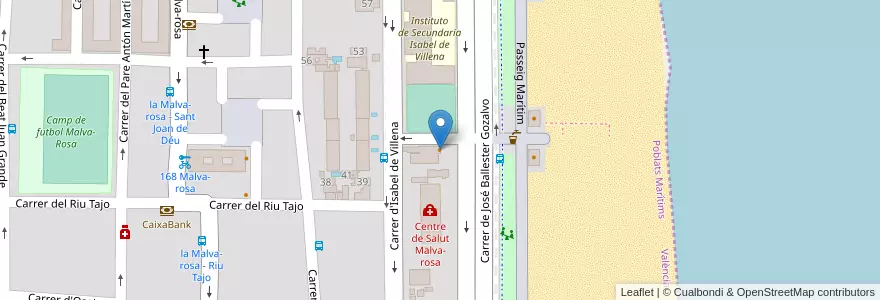 Mapa de ubicacion de Bar Restaurante Terraza Malvarrosa en 스페인, Comunitat Valenciana, València / Valencia, Comarca De València, València.