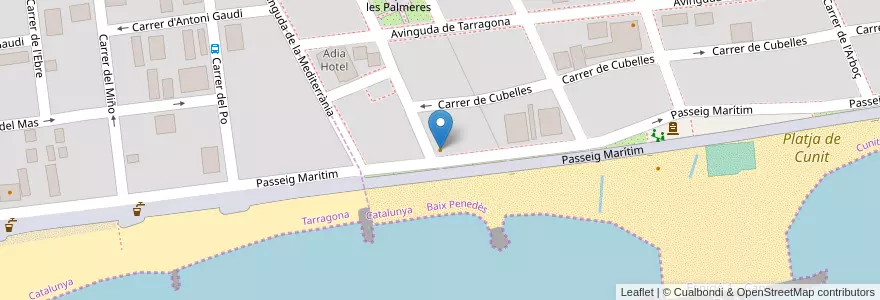 Mapa de ubicacion de Bar Travesas (Casa Carmiña da Castañeira) en Espanha, Tarragona, Baix Penedès, Cunit.