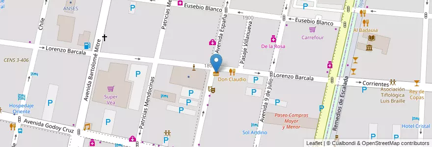 Mapa de ubicacion de Barcala Sandwich en Arjantin, Şili, Mendoza, Departamento Capital, Ciudad De Mendoza.