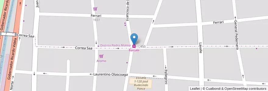 Mapa de ubicacion de Barcala en Arjantin, Şili, Mendoza, Departamento Guaymallén, Distrito San José.