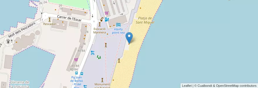 Mapa de ubicacion de Barcelona Beach en スペイン, カタルーニャ州, Barcelona, バルサルネス, Barcelona.