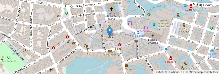 Mapa de ubicacion de Barclays en Испания, Балеарские Острова, España (Mar Territorial), Menorca, Балеарские Острова, Maó.