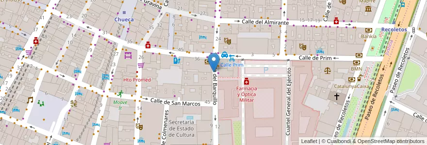 Mapa de ubicacion de BARQUILLO, CALLE, DEL,17 en اسپانیا, بخش خودمختار مادرید, بخش خودمختار مادرید, Área Metropolitana De Madrid Y Corredor Del Henares, مادرید.
