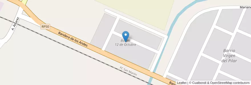 Mapa de ubicacion de Barrio 12 de Octubre en Arjantin, Şili, Mendoza, Departamento Maipú, Distrito Fray Luis Beltrán.